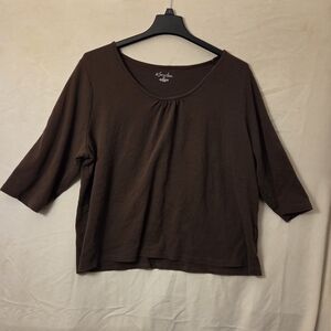 Brown 3/4 Sleeve Blouse By Kim Rogers